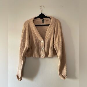 Cropped teddy brown button down cardigan
